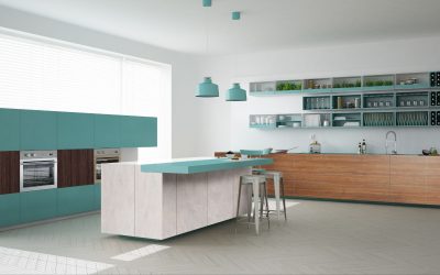 Modern kitchen with high-gloss laminate cabinets by Greenlam Industries