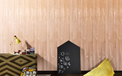 Luxury interiors with textured wood veneer wall paneling by Greenlam Industries